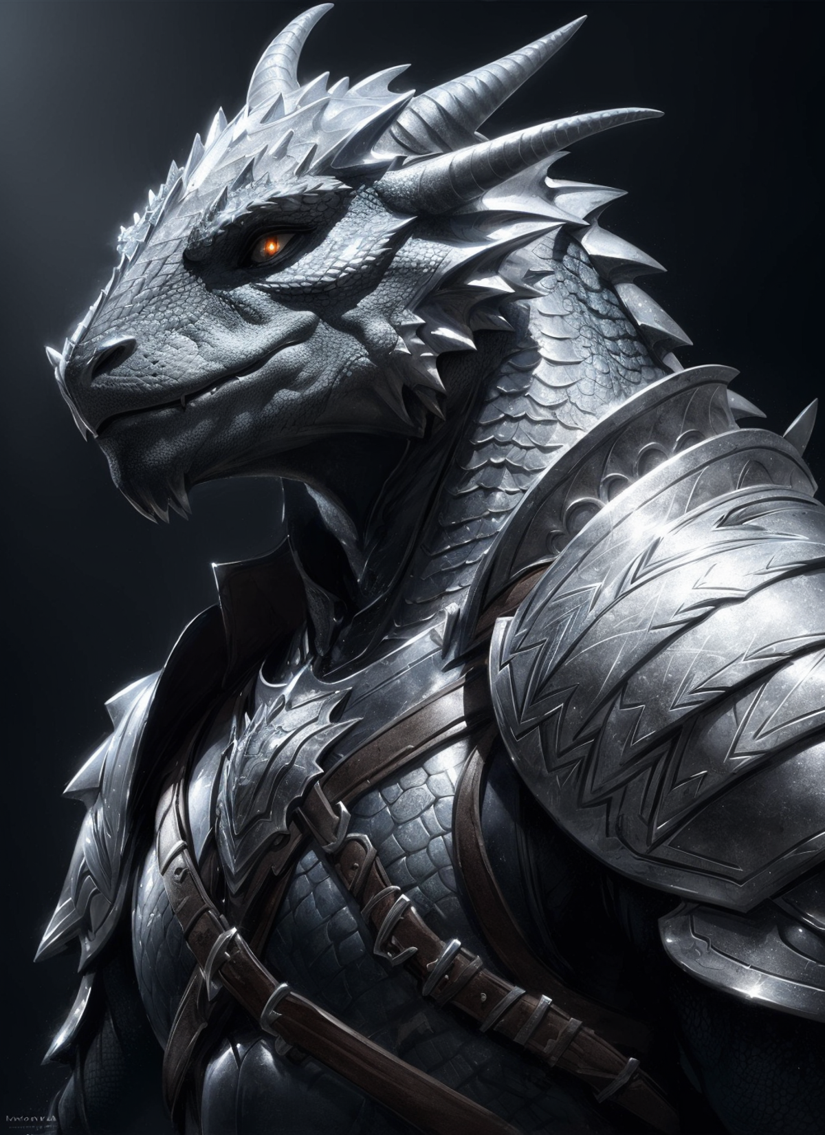 22072145-1650465307-silver dragonborn, male, horns, solo, scales, armor, tail, shoulder armor, pauldrons, upper body, closed mouth, black background.png
